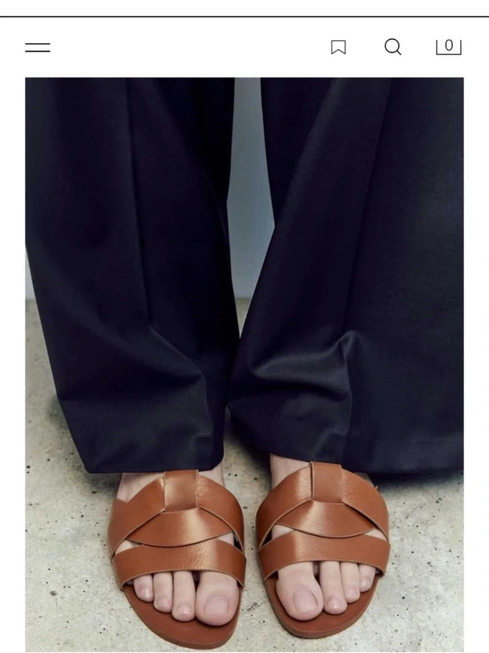 Zara Brown Flat leather sandals with crossed straps at front, size 39